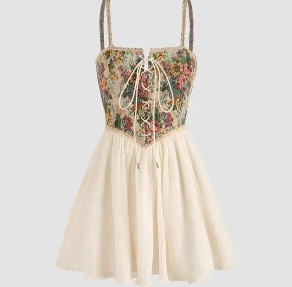 Cider Dresses & Skirts - Cider Secret Garden Corset Mini Dress Flowy XL Cottagecore Fairycore Romantic